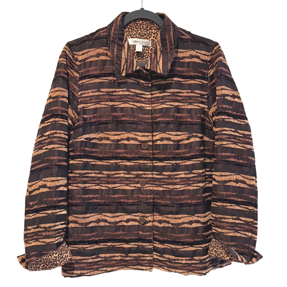 Coldwater Creek Brown Black Animal Print Button Front Jacket Blazer Women Medium